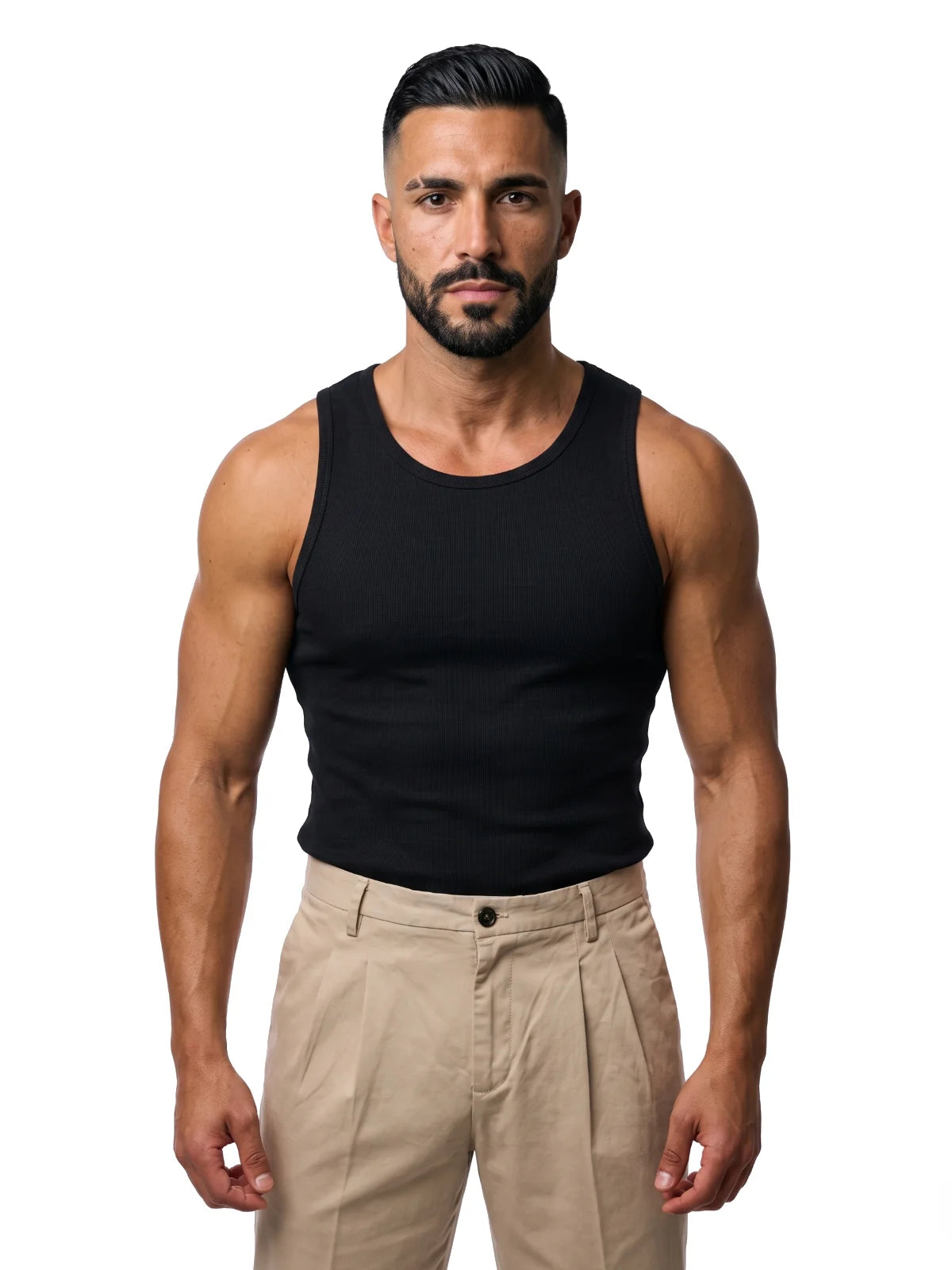 MARIO camiseta de tirantes canalé negra – vista frontal – Bruno Valls