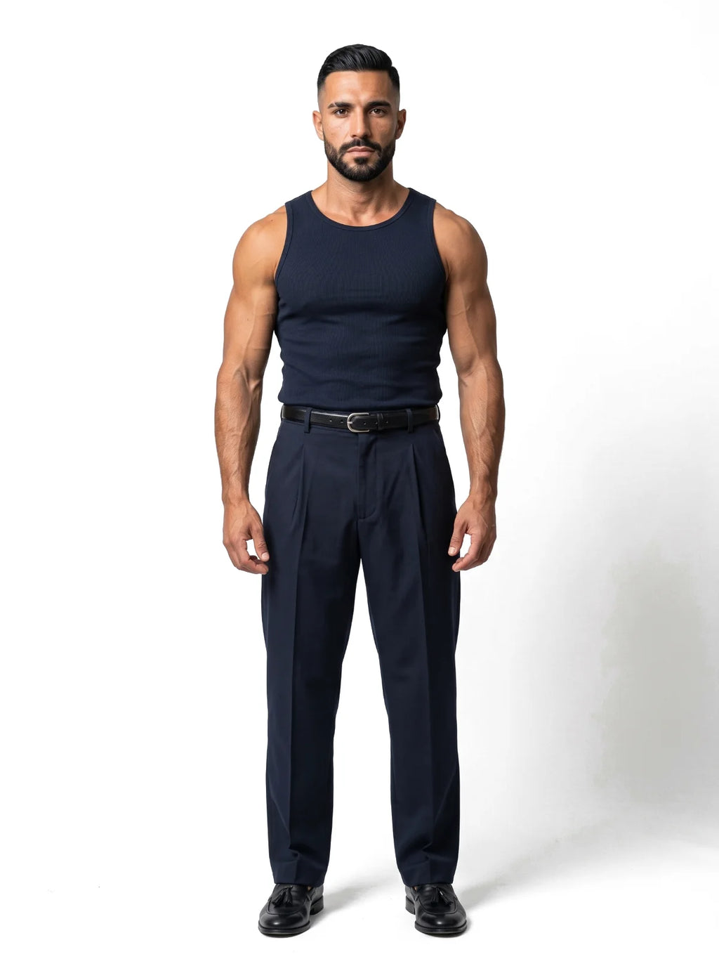 MARIO camiseta de tirantes canalé azul marino – look completo – Bruno Valls