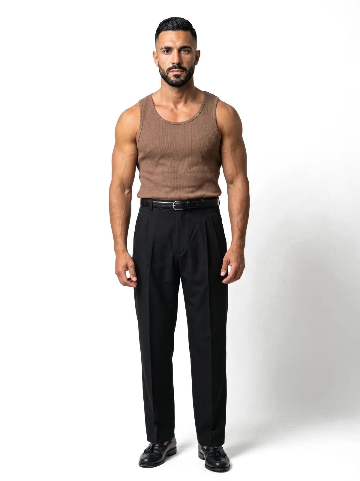 MARIO camiseta de tirantes canalé marrón – look completo – Bruno Valls