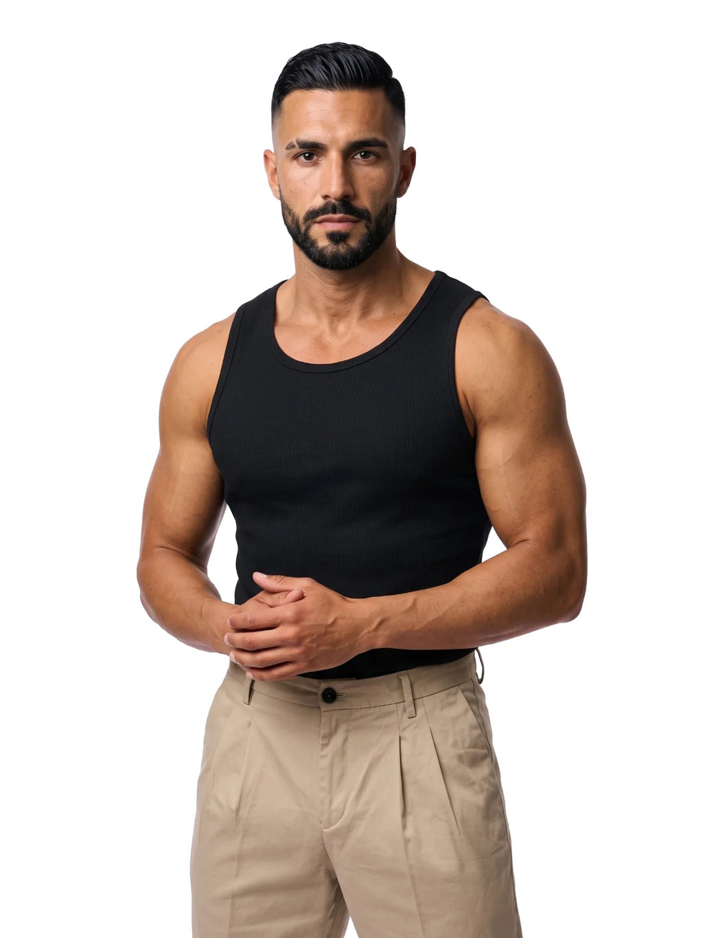 MARIO camiseta de tirantes canalé negra – plano medio – Bruno Valls