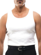 MARIO camiseta de tirantes canalé blanca – detalle del tejido – Bruno Valls