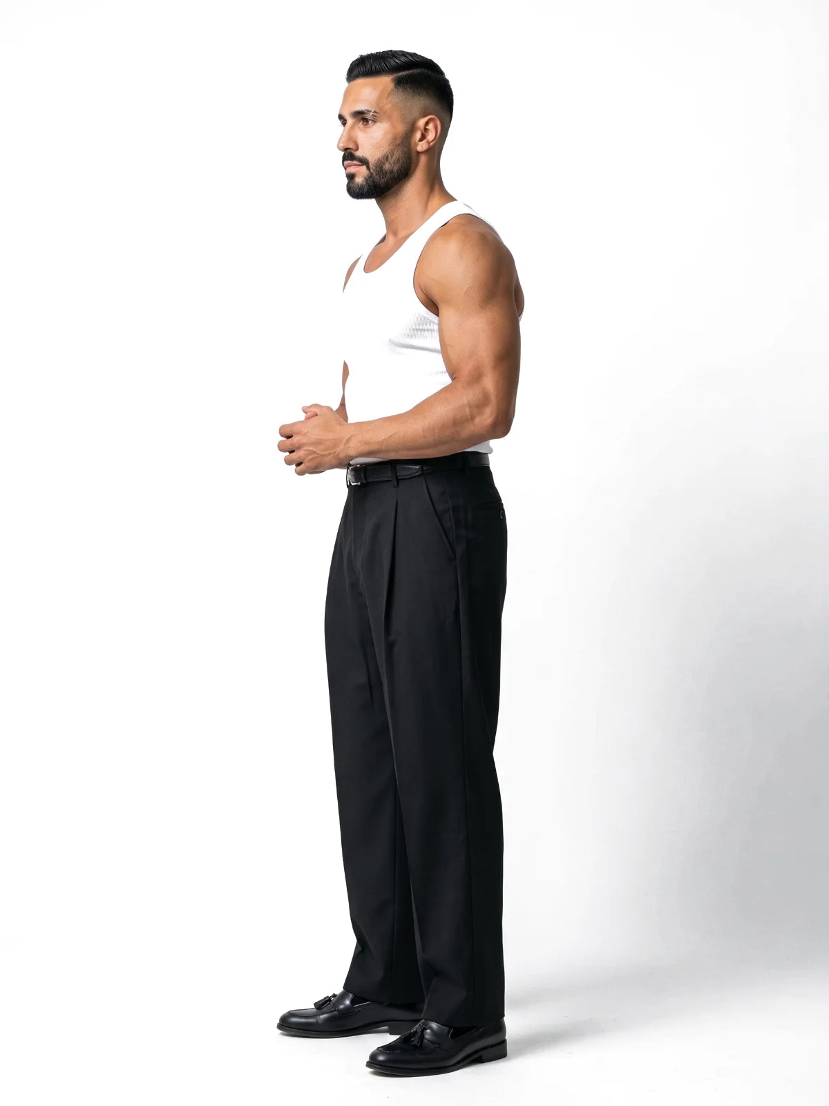 MARIO camiseta de tirantes canalé blanca – vista lateral – Bruno Valls