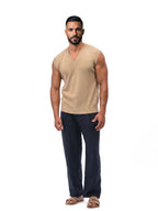 NICOLÁS chaleco de punto beige – look completo – Bruno Valls