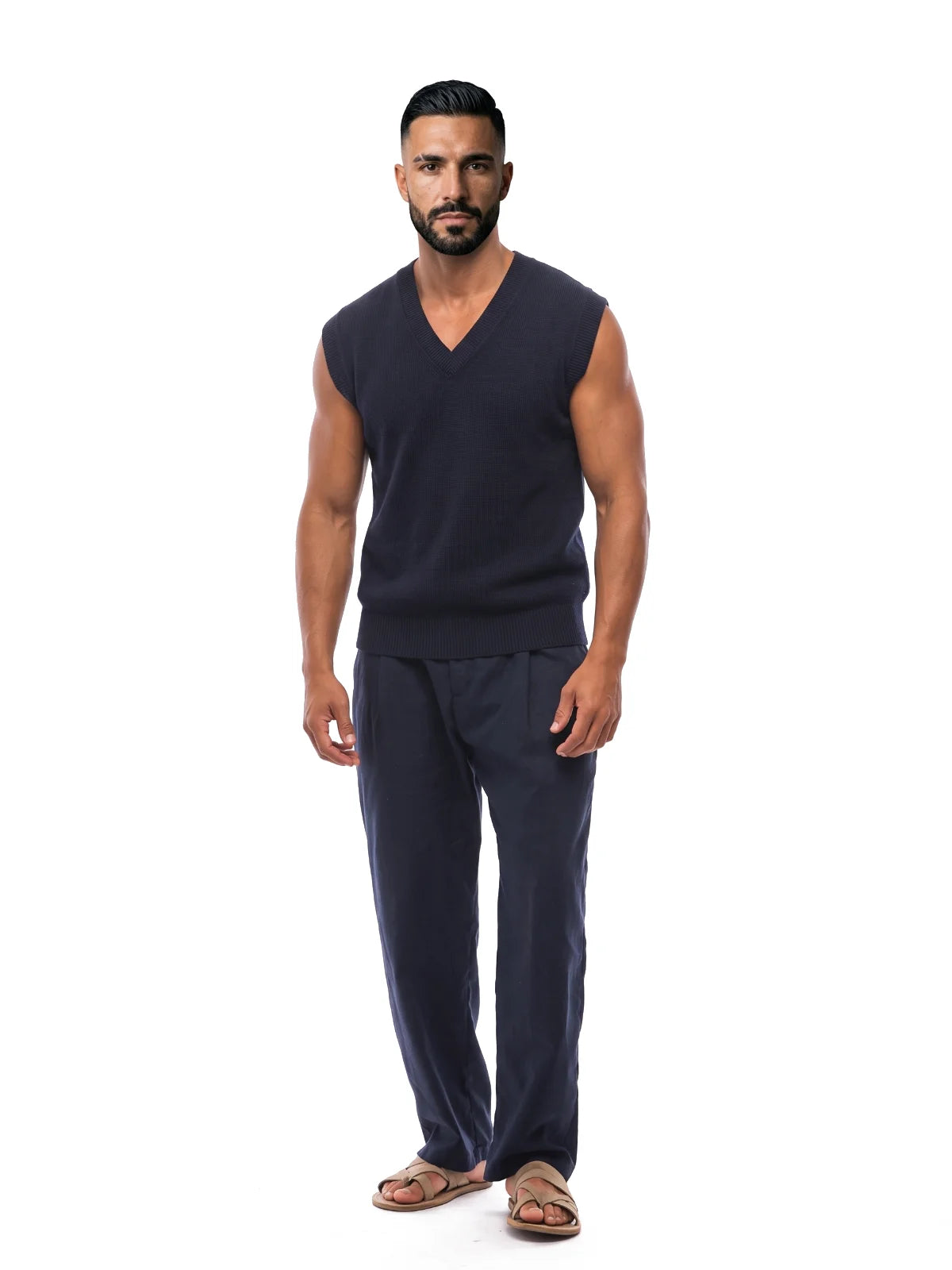NICOLÁS chaleco de punto azul marino – look completo – Bruno Valls
