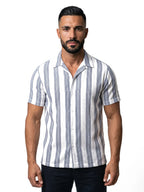 PABLO camisa de rayas marino – vista frontal – Bruno Valls