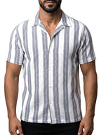 PABLO camisa de rayas marino – detalle del cuello – Bruno Valls
