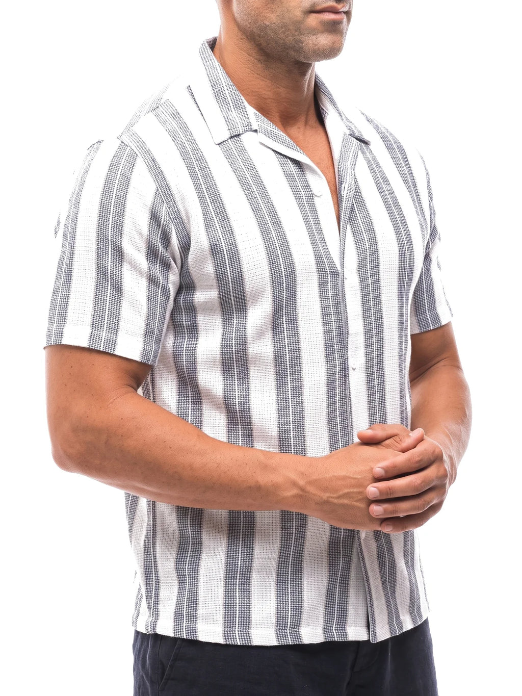 PABLO camisa de rayas marino – detalle de la manga – Bruno Valls