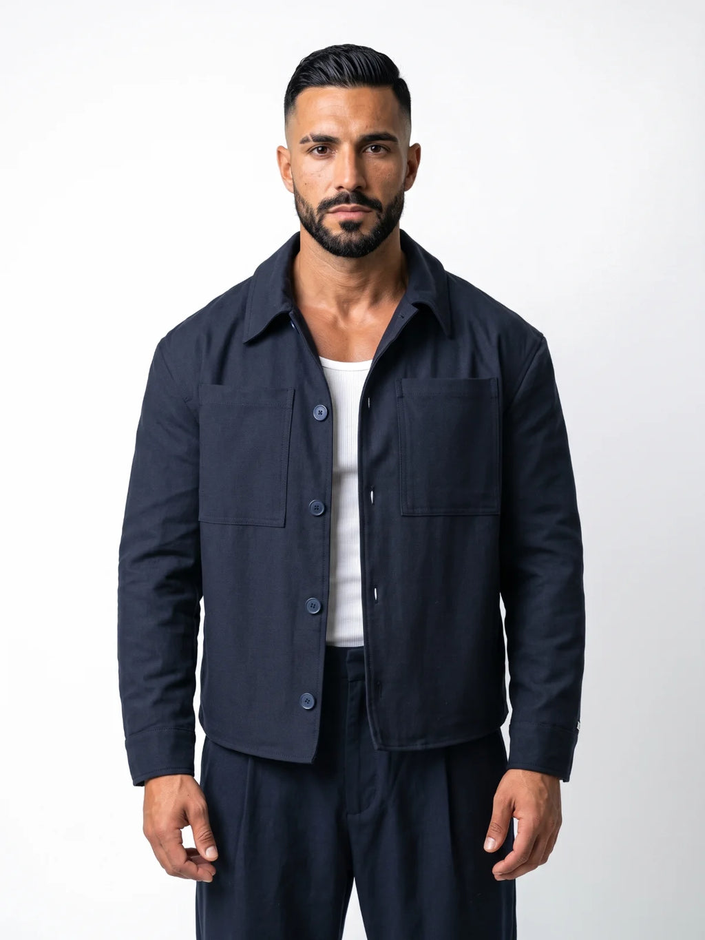 RAFAEL cazadora baggy azul marino – vista frontal – Bruno Valls