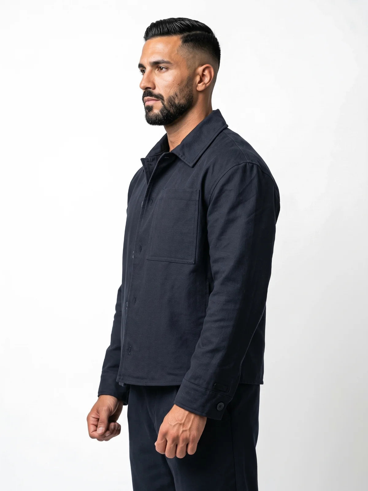 RAFAEL cazadora baggy azul marino – vista tres cuartos – Bruno Valls