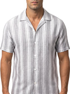 RAÚL camisa de rayas gris – detalle del tejido – Bruno Valls