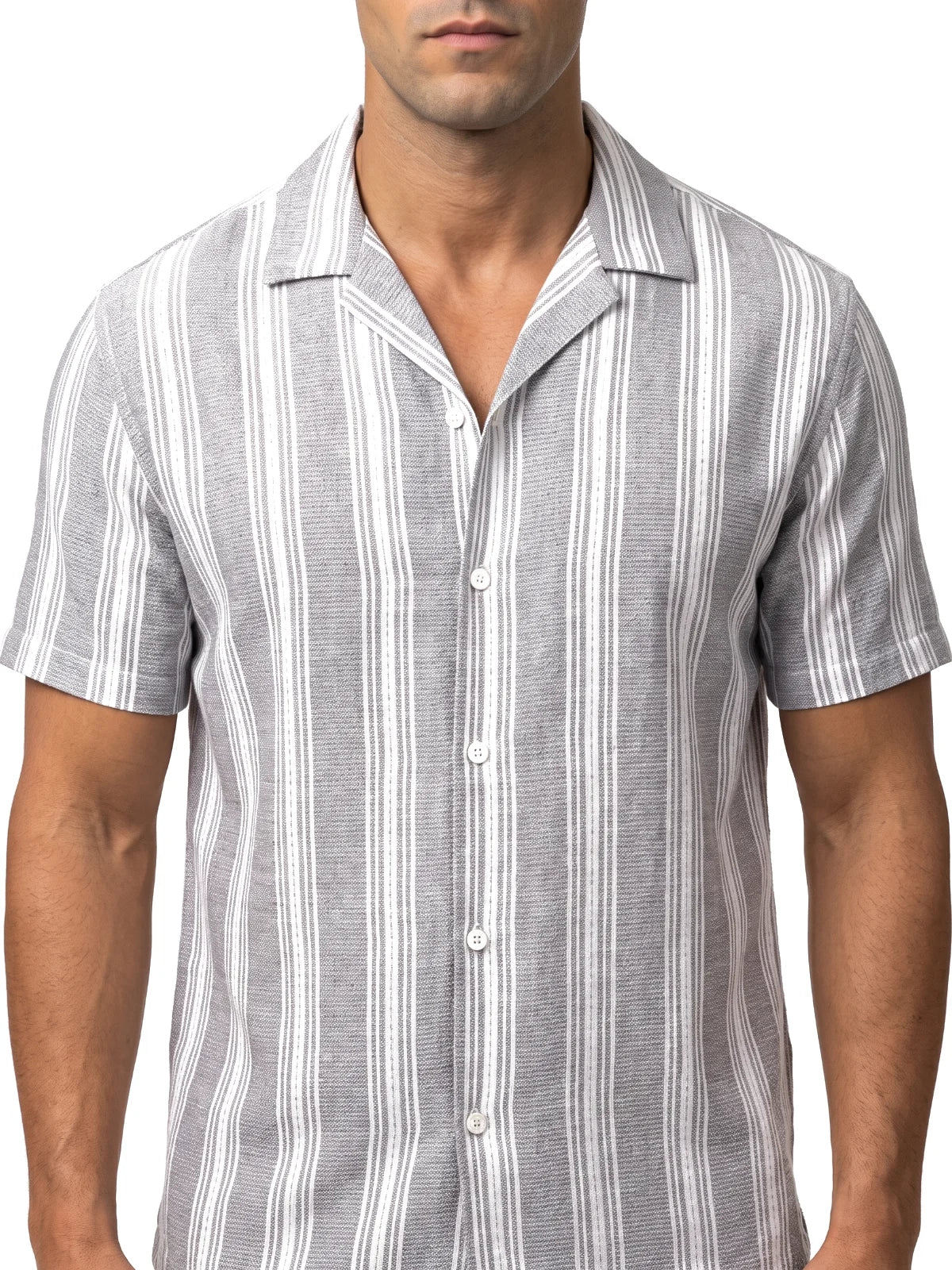RAÚL camisa de rayas gris – detalle del tejido – Bruno Valls