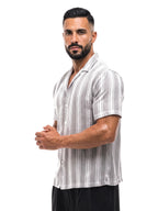 RAÚL camisa de rayas gris – vista tres cuartos – Bruno Valls