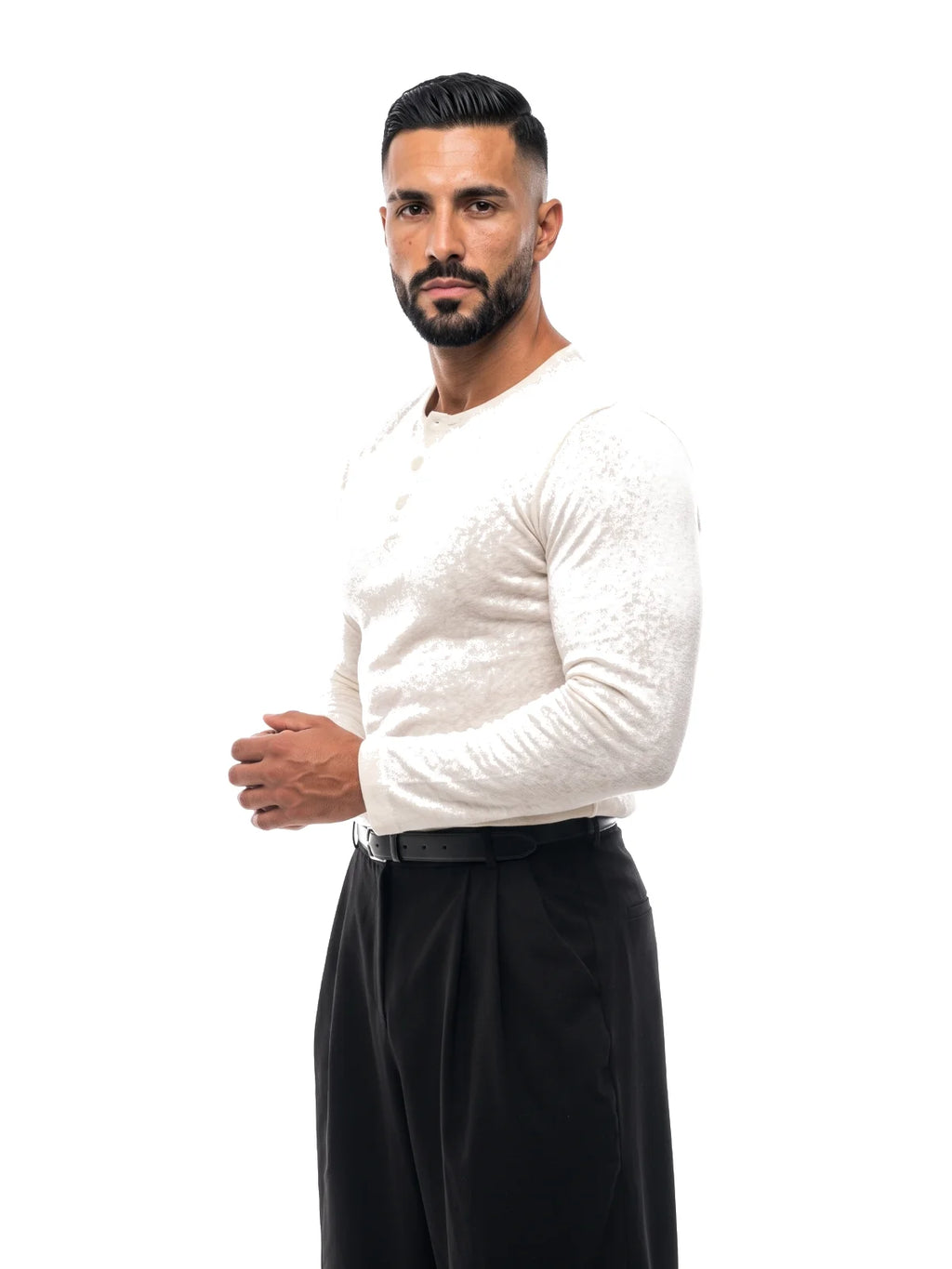 SAMUEL camiseta henley manga larga blanco – vista tres cuartos – Bruno Valls