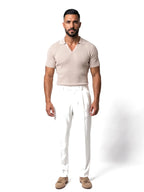 SANTIAGO polo canalé manga corta beige – look completo – Bruno Valls