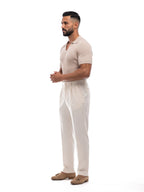 SANTIAGO polo canalé manga corta beige – vista lateral – Bruno Valls