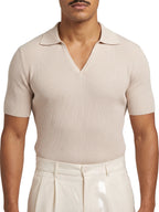 SANTIAGO polo canalé manga corta beige – detalle del cuello – Bruno Valls