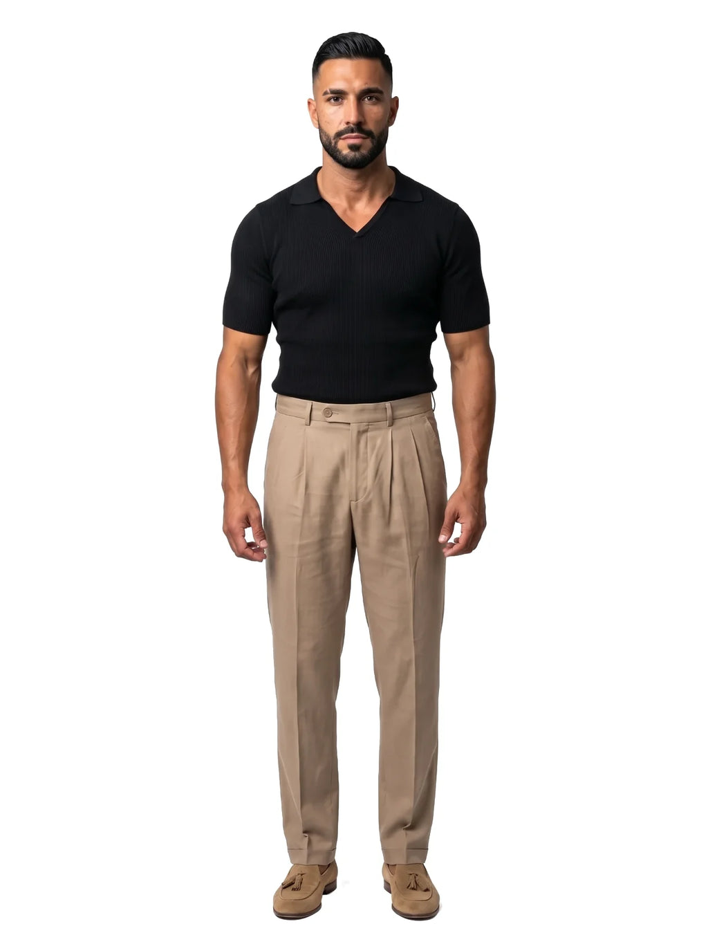 SANTIAGO polo canalé manga corta negro – look completo – Bruno Valls
