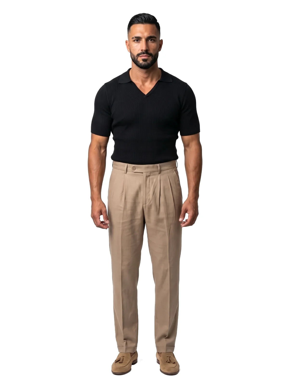 SANTIAGO polo canalé manga corta negro – look completo – Bruno Valls