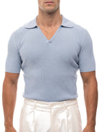 SANTIAGO polo canalé manga corta azul – detalle del cuello – Bruno Valls