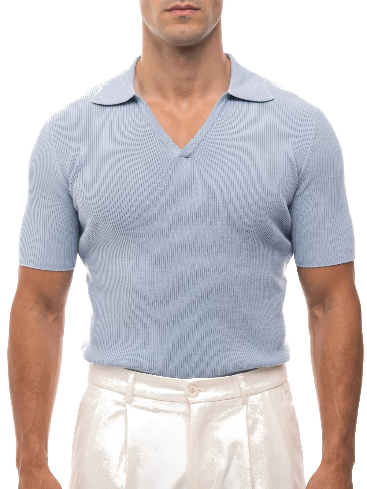 SANTIAGO polo canalé manga corta azul – detalle del cuello – Bruno Valls