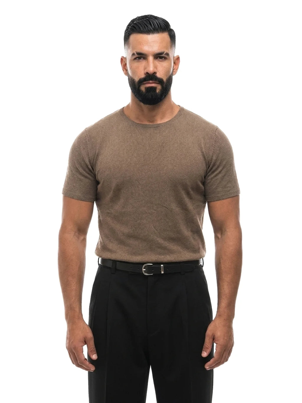 Bruno Valls - camiseta efecto lino marrón - vista frontal