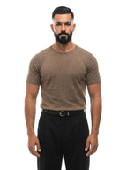 Bruno Valls - camiseta efecto lino marrón - vista frontal