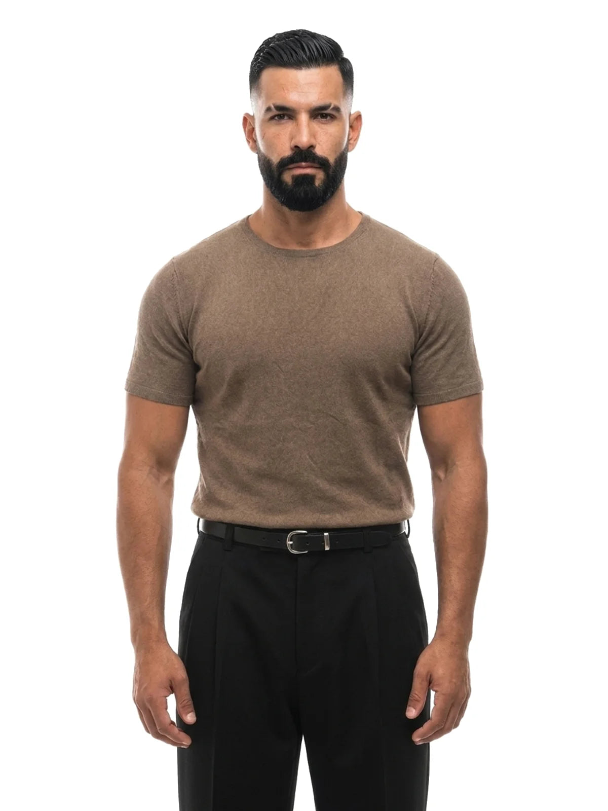 Bruno Valls - camiseta efecto lino marrón - vista frontal