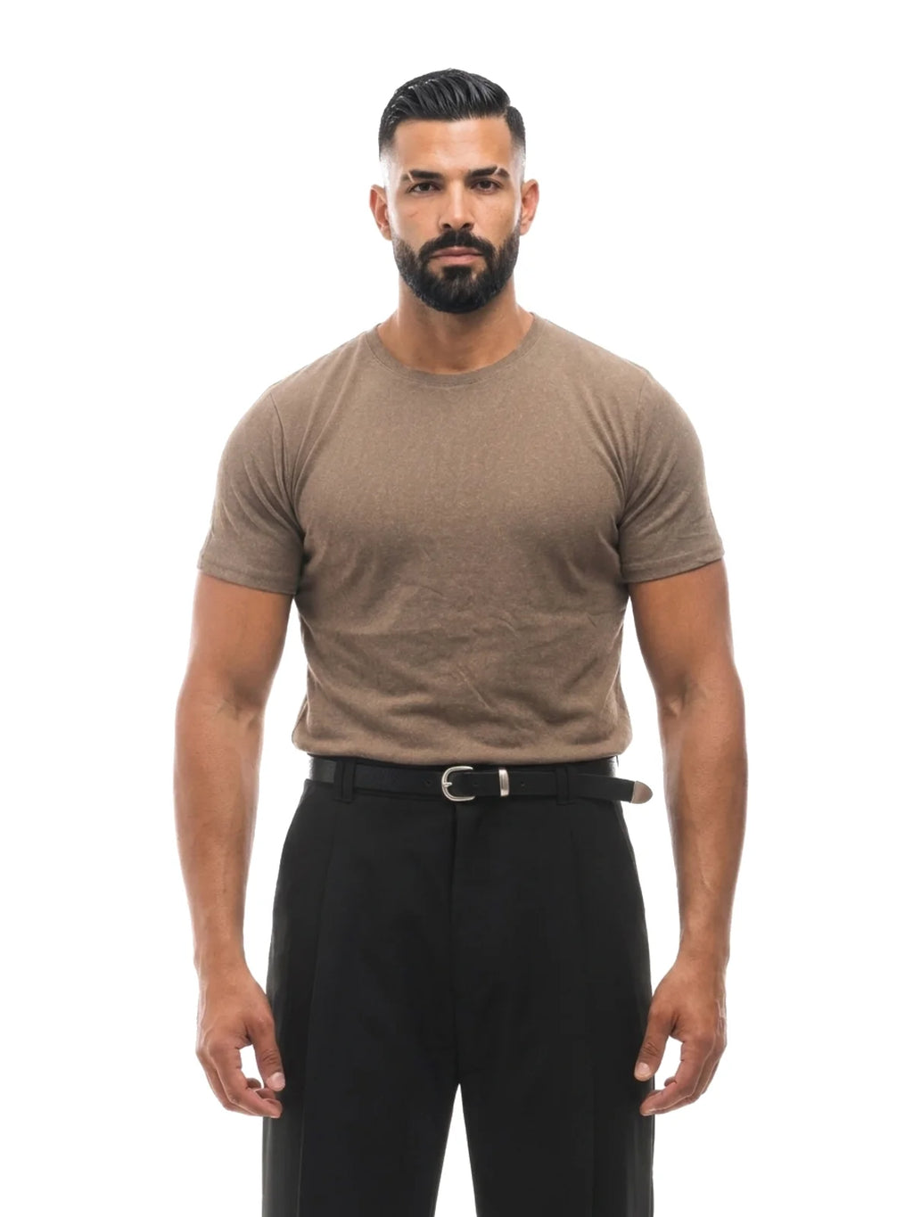 Bruno Valls - camiseta efecto lino marrón - vista frontal