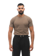 Bruno Valls - camiseta efecto lino marrón - vista frontal