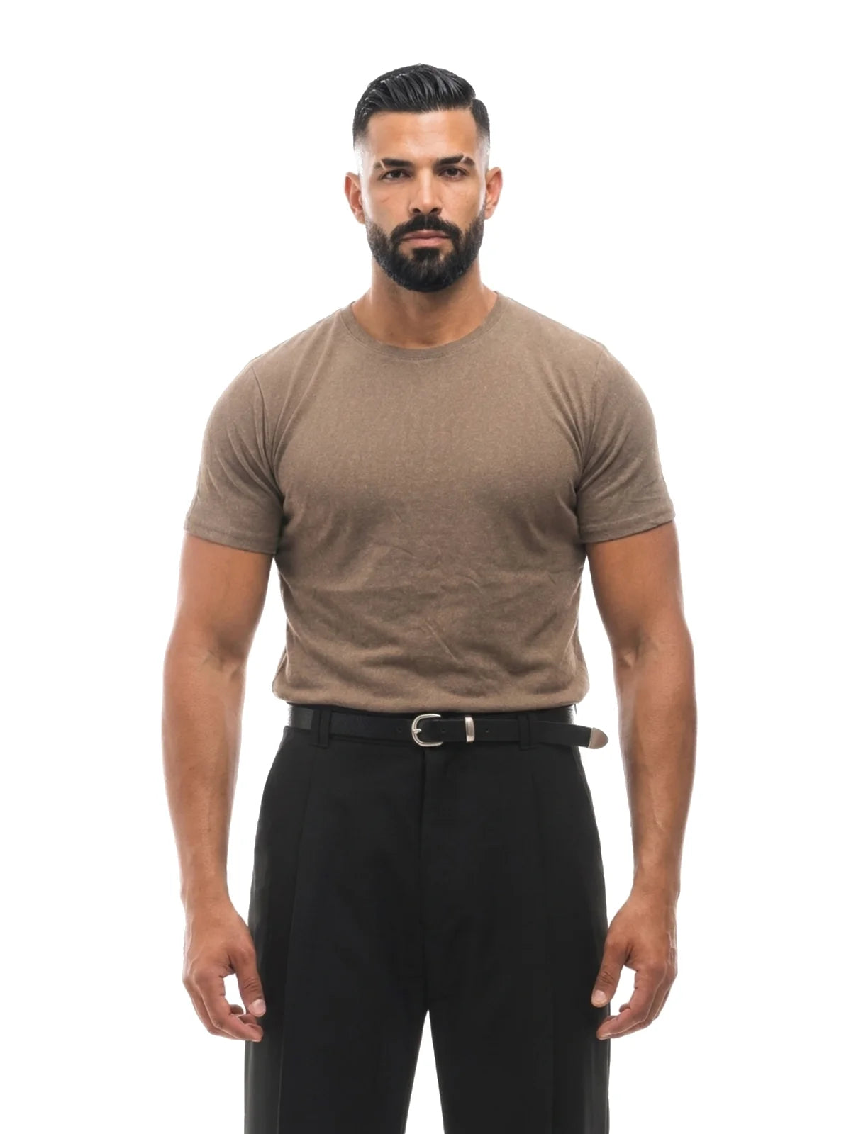 Bruno Valls - camiseta efecto lino marrón - vista frontal