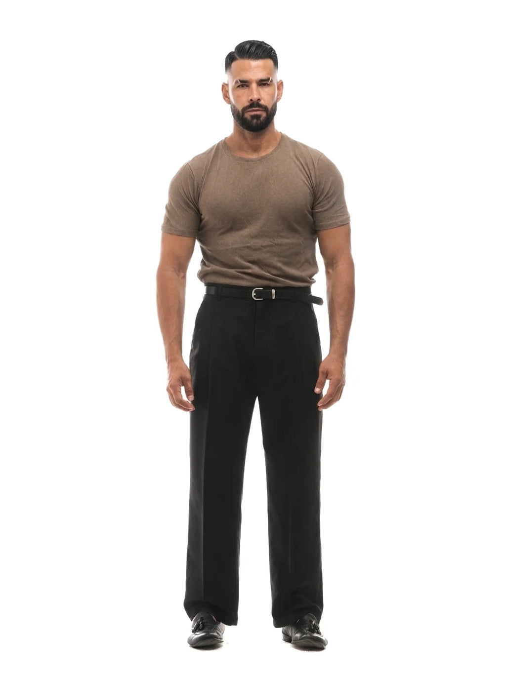 Bruno Valls - camiseta efecto lino marrón - vista frontal