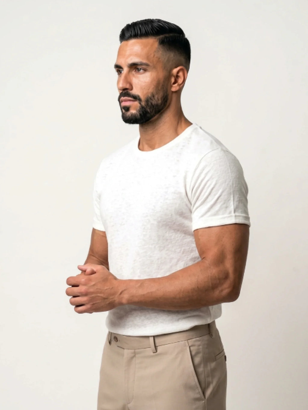 Bruno Valls - Camiseta efecto lino blanco - vista lateral