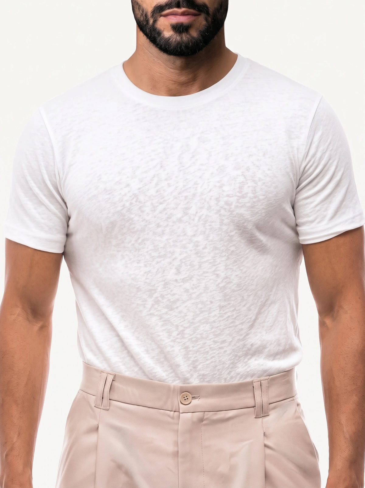 Bruno Valls - camiseta efecto lino blanco - vista detalle
