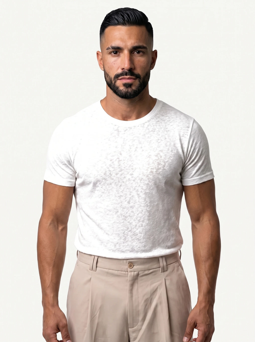 Bruno Valls - camiseta efecto lino blanco - vista frontal