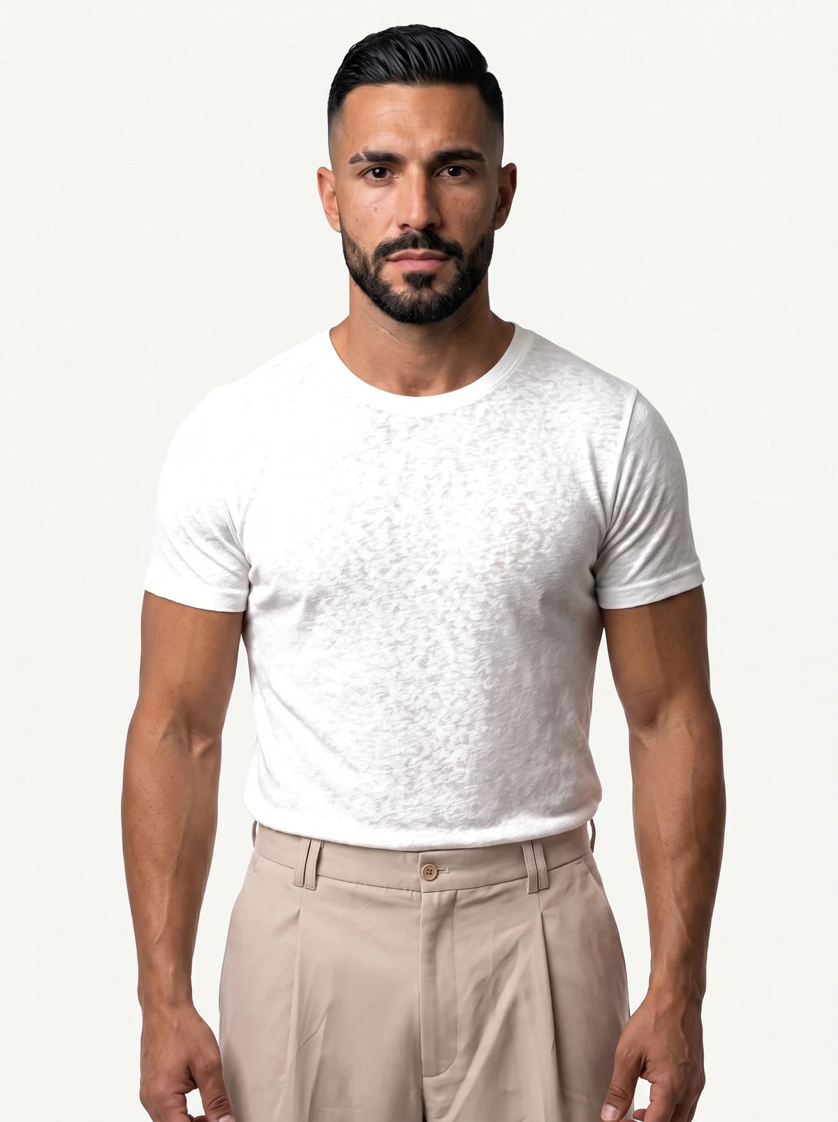 Bruno Valls - camiseta efecto lino blanco - vista frontal