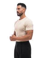 Bruno Valls - camiseta efecto lino beige - vista look