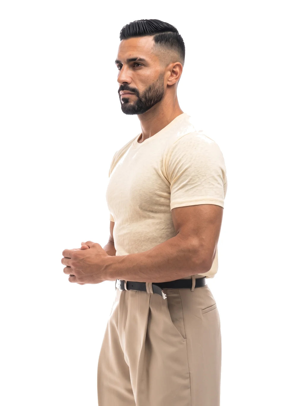Bruno Valls - camiseta efecto lino amarillo - vista look