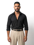 SIMÓN camisa efecto seda negra – vista frontal – Bruno Valls