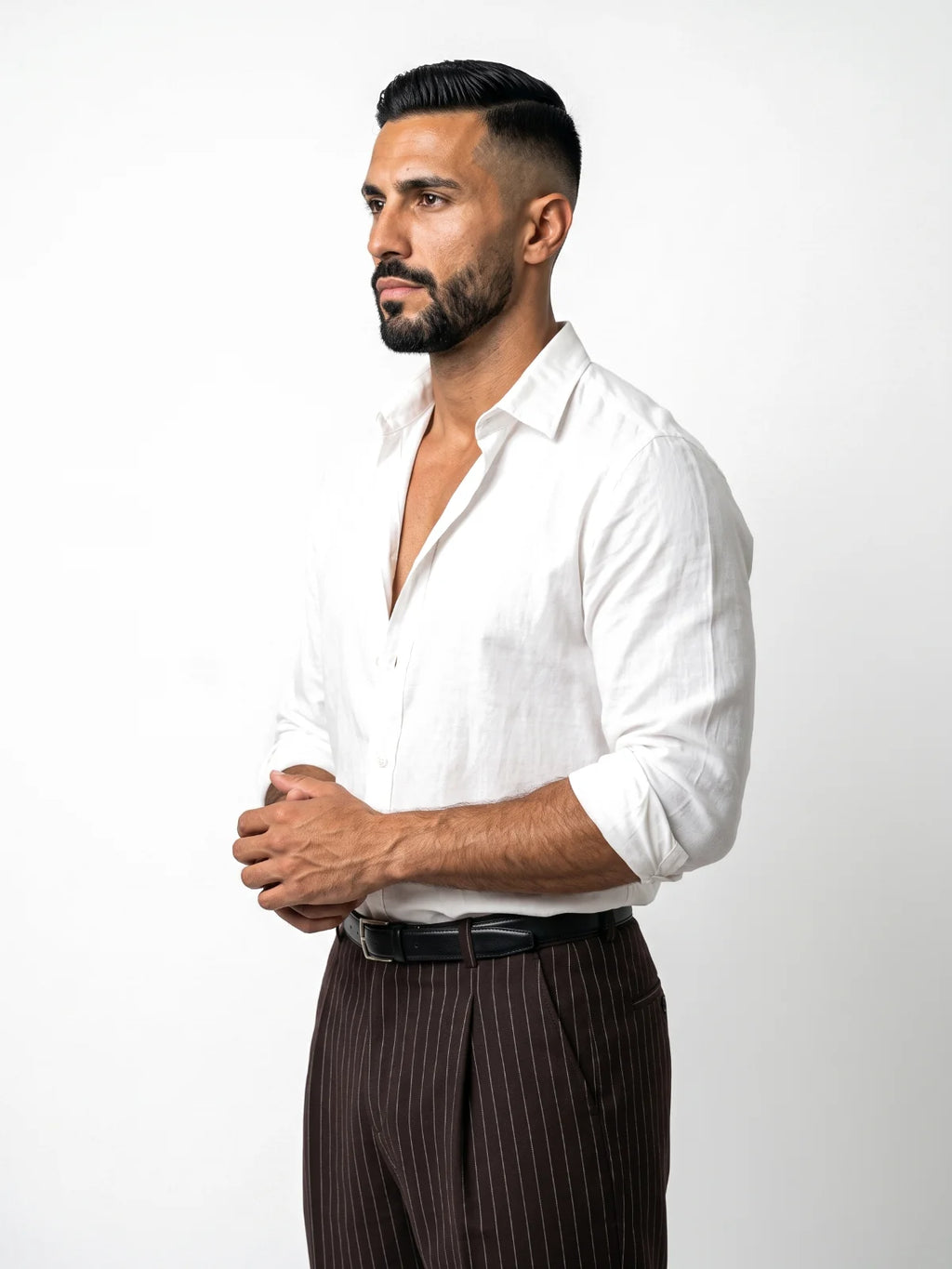SIMÓN camisa efecto seda blanca – vista tres cuartos – Bruno Valls