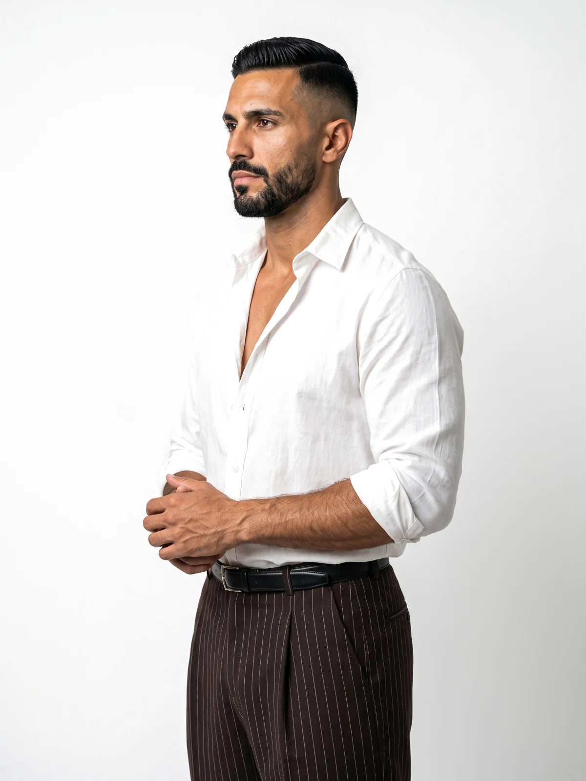 SIMÓN camisa efecto seda blanca – vista tres cuartos – Bruno Valls