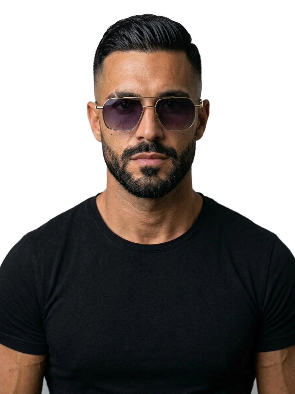 VALENTÍN gafas de sol de titanio lente degradada azul – puestas, vista frontal – Bruno Valls