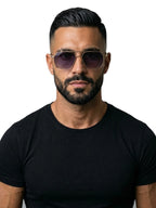VALENTÍN gafas de sol de titanio lente degradada azul – puestas, vista frontal – Bruno Valls