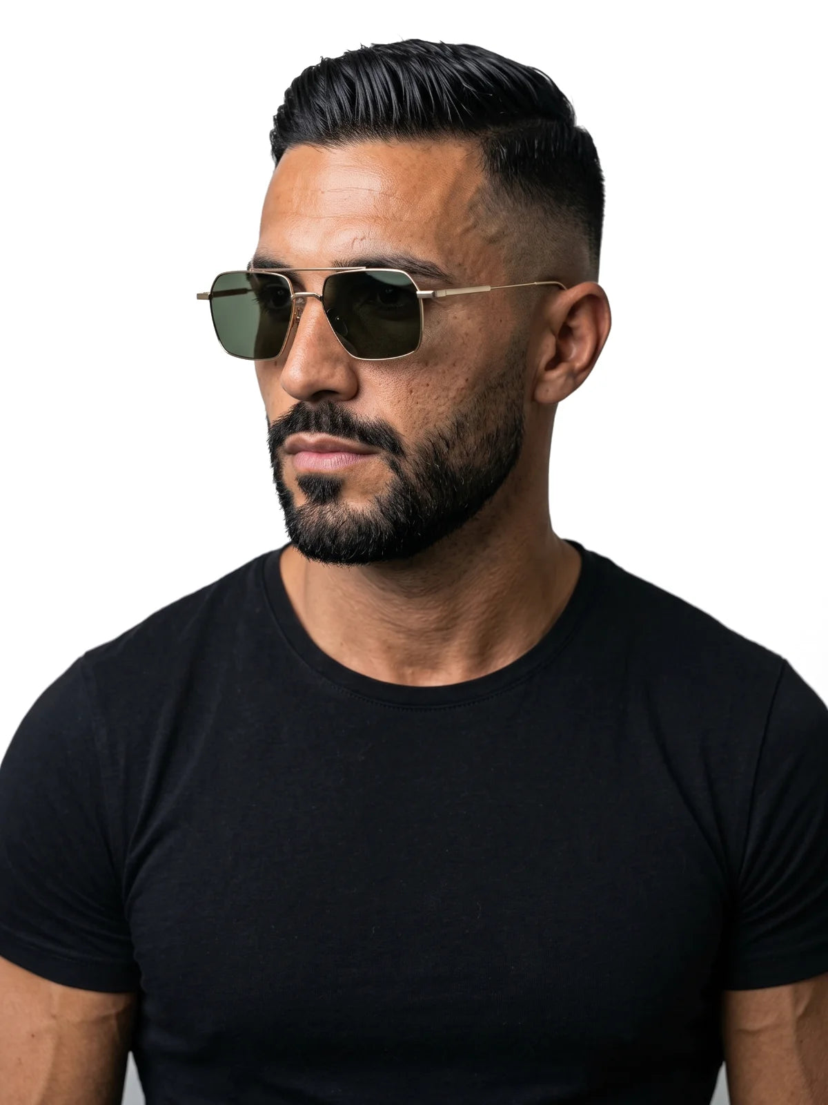 VALENTÍN gafas de sol de titanio lente verde – puestas, vista tres cuartos – Bruno Valls